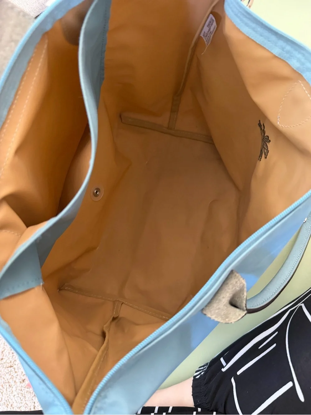 Longchamp Light Blue Nylon Tote with Leather Trim